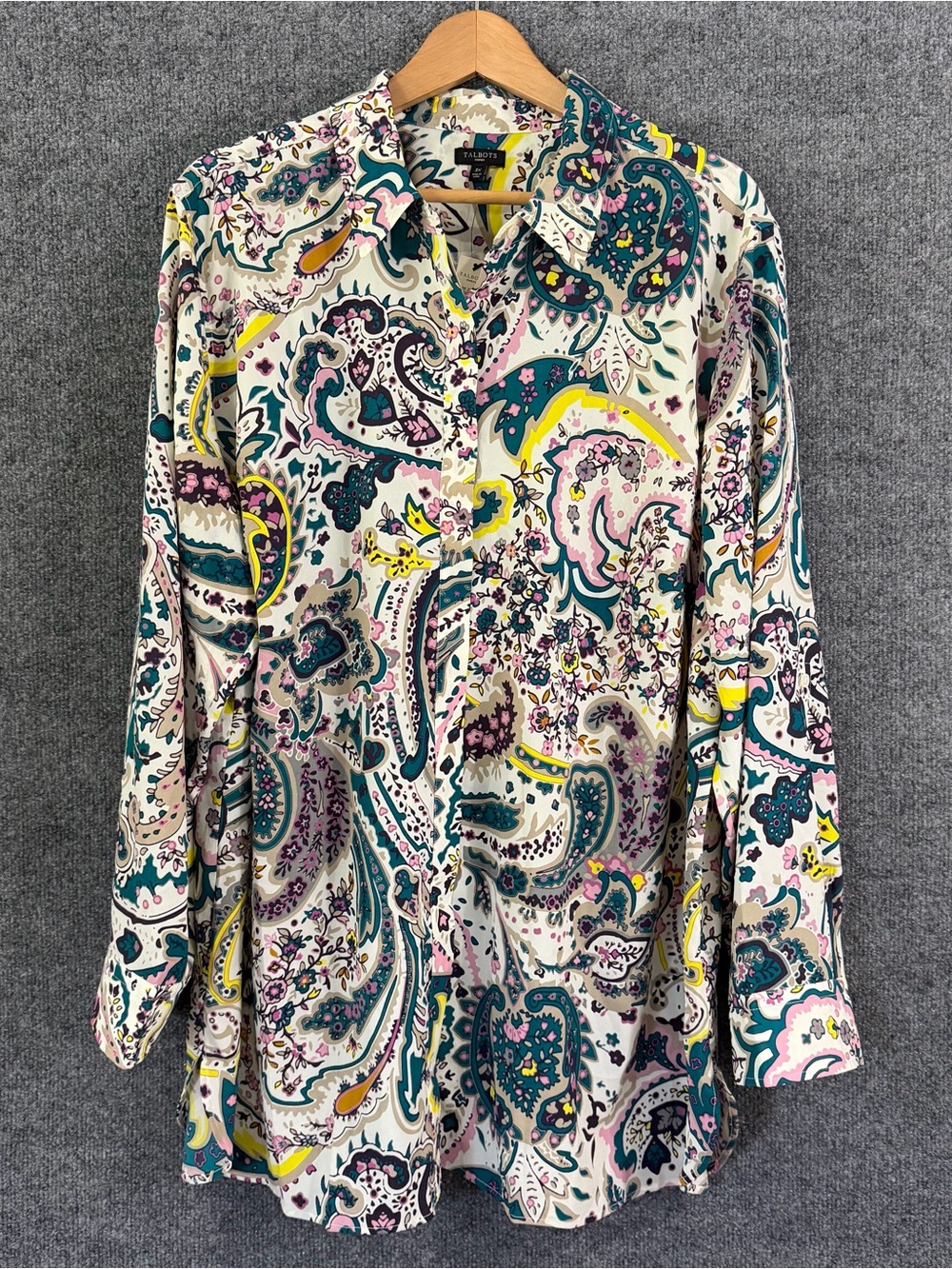 Talbots Womens 3X Button Up Shirt Top Floral Paisley Long Sleeve Office Career
